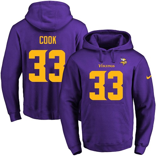 Nike Vikings #33 Dalvin Cook Purple(Gold No.) Name & Number Pullover NFL Hoodie - Click Image to Close
